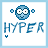 A 4x4 contact sheet of a pixel art animated buddy icon featuring a blue cartoon character with round eyes and small circular ears, displaying the word "HYPER" in blue text below it across multiple frames showing subtle animation changes.