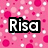 Pink background with white and pink circular patterns, three instances of the text 'Risa' in black-outlined white font.