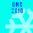 Four identical pixelated snowflakes on cyan background with blue text 'DMC 2010' above each, arranged in two of two