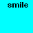 A static contact sheet of five identical frames showing the word 'smile' in black pixelated text on a bright cyan background with a gray rectangle in the bottom-right corner.