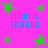 A static image with a bright pink background, green star shapes scattered across it, and blue text reading "jillian is FAMOUS" repeated four times.
