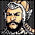 Pixelated 50x50 static icon featuring a stylized character with orange and white hair against black background, surrounded by dotted border pattern.