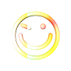 Animated yellow-orange gradient smiley face with pink eyes and a curved mouth, cycling through subtle expression changes against gray background.