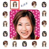 small square icons featuring a woman with dark hair in various poses and expressions against colored backgrounds including pink, green, blue, and white