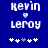 Blue background with white pixelated text 'kevin' above a heart symbol and 'leroy' below, with five star-like symbols at the bottom.