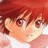 A 48x48 pixel buddy icon featuring a split composition with an anime-style character on the left and text elements on the right against a black background.