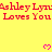 Yellow background with red text repeating 'Ashley Lyn Loves You' and pink pixelated hearts above each line.