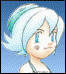 Pixelated character with light blue hair and blue eyes in four background variations, showing hair color shift from light blue to pink.