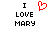 Static pixel art displays 'I LOVE MARY' text with a red heart symbol replacing the word 'LOVE', rendered in black and white with red accents on a plain background.