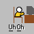 identical pixel art icons showing a yellow-shirted figure seated at a brown desk with a gray monitor, each labeled "UhOh" below
