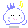 Pixelated character with white body, blue spiky hair, and pink cheeks appears in four variations with different musical note colors.