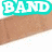 A band-aid icon with text changing from "BAND AIDS" to "RULE!" in cyan and white lettering over a brown band-aid on white background.