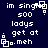 Pixelated text and geometric shapes on a dark blue background with white lettering, showing repeated phrases like "im sing" and "lads get at".
