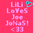 Pixelated pink text on red background with cyan heart symbol above 'Lili' in left , repeated without heart in right