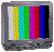 Four identical CRT monitors display color bars with horizontal static lines across the screen, arranged in a