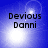 Four blue-tinted display "Devious Danni" text with varying light effects and lens flares across each frame