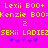 Pixelated yellow text on bright pink background with purple star-like symbols below, featuring repeated phrases and numbers.