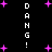 Black background with vertical white text 'DANG! DANG!' flanked by scattered pink plus signs and starbursts.