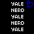 Pixelated text alternate between 'YALE' and 'NERD' on black background with blue heart symbol above center