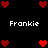 Pixelated red hearts and white text 'Frankie' on a black background, arranged in a pattern with heart clusters at corners and center