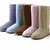 Static image of multiple boots in various colors arranged in above a three-colored text block with 'adelina and carleigh' and '2008' text