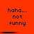 Red background with repeated text "haha.... not funny" in black pixelated font, arranged in two of three identical each