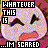 Four pixelated character faces with closed eyes and open mouths, each paired with text reading "WHATEVER THIS IS ...IM SCARED" in black block letters on a pinkish background.
