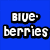 A four- displays text fragments and a blueberry image with pixelated lettering