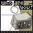 Pixelated image with 'who are you?' text above a character with a blank speech bubble and a house-like structure.