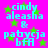 Bright pink background with green stars and cyan text reading "cindy aleasha & pabycja bfa" in pixelated font.