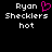 Pixelated text displays 'Ryan' with a pink heart symbol, 'Shecklers', and 'hot' on black background; right side lacks the heart.
