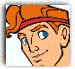 Animated cartoon character with orange hair and red headband transitions through multiple facial expressions including smiling, winking, and blushing.
