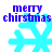 Blue pixelated text 'merry chirstmas' above a light blue snowflake on white background, with visible animation changes across frames.