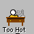 Pixel art of a character with a white spherical head at a brown desk, showing animation changes in the head's eye color and a blue droplet on the desk.