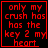 Red pixelated text on black background reads "only my crush has the key 2 my heart" with four variations showing different symbols at bottom right.