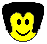 Yellow pixelated face with black hair, three distinct expressions: open eyes smiling, closed eyes smiling, and closed eyes grinning with visible teeth.