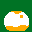Pixelated hamster icon with white and orange coloring, pink ears, and a small square detail on its side against green background.
