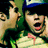 A person in a blue cap and striped shirt whispers into another's ear, with the whispering hand moving from side to side across frames.