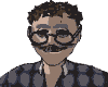 Animated pixel art of a person with curly brown hair, dark-rimmed glasses, and a mustache in four sequential expressions across three