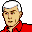 Pixelated cartoon-style icon of a person with white hair and red clothing against gray background, rendered in 32x32 pixel grid with visible dithering and blocky edges.