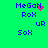 Pixelated blue text on green background with pink particle effects near 'MeGoH' in two variations showing different animation states.