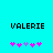 Two identical pixelated text displays of VALERIE above of pink and purple asterisk-like symbols on a cyan background