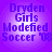 Four identical purple circular icons with pixelated text reading 'Dryden Girls Modefied Soccer '08' arranged in a on a solid purple background