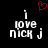 Pixelated white text on black background reads 'i love nick j' with a red pixel-art heart above the left side of the text.