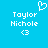 Pixelated blue background with white text 'Taylor Nichole' and '<3' symbols, featuring a heart symbol above the left text block.