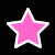 Two pink star icons with white outlines on black background, one filled solid pink and the other hollow white.