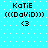 Pixelated cyan background with white dots, displaying four identical text-based icons featuring 'KaTiE', '( (DaViD) )', and '<3' in black block letters.