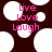 Dark brown background with white circular shapes and pink text reading Live Love Laugh in three lines.