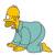 Pixelated character with yellow skin, large nose, and glasses wearing light blue pajamas in a crouched pose.