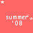A static image with a coral background featuring repeated 'summer '08' text and white stars in various positions.